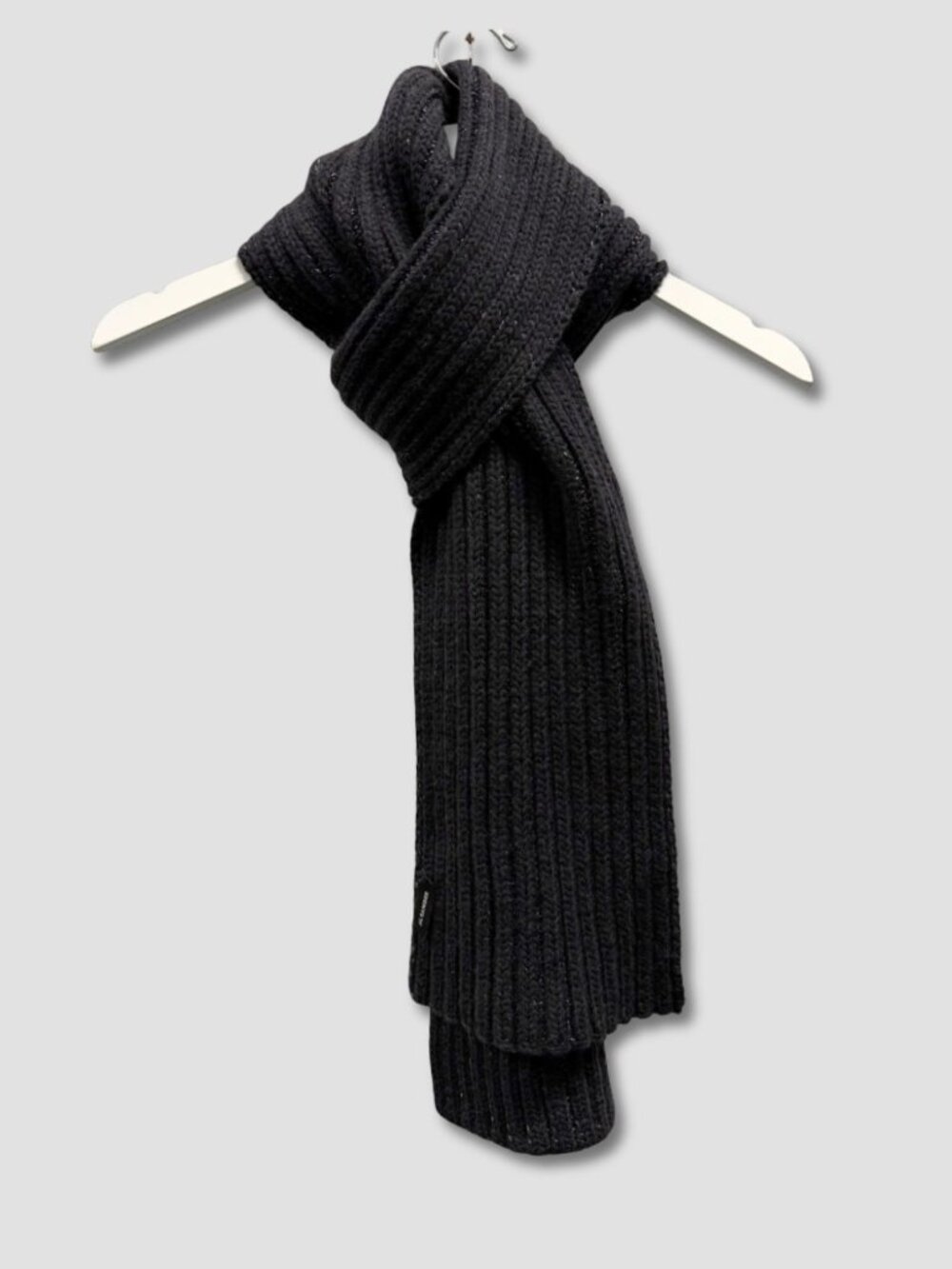 JIL SANDER Black Silver Wool Blend Chunky Cable Knit Scarf